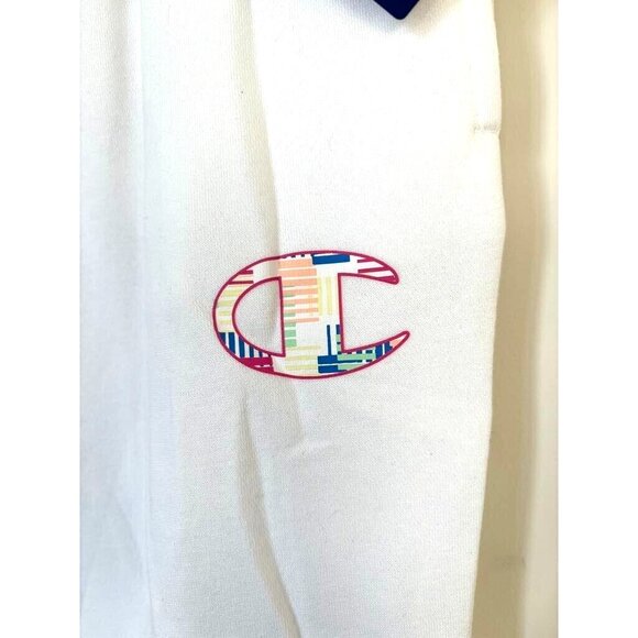 NWT CHAMPION Sweatpants Girls Size Large White Fleece Pink Blue Cuffs Cozy - Picture 2 of 6